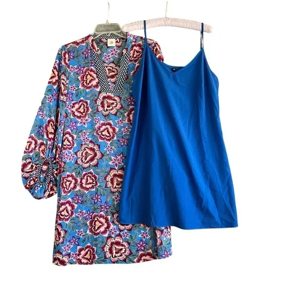 CABI Primrose Floral Tunic Dress Separate Blue Slip Size Small - Picture 3 of 12